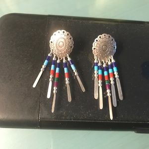 Boho Southwestern Beaded Silver Earrings